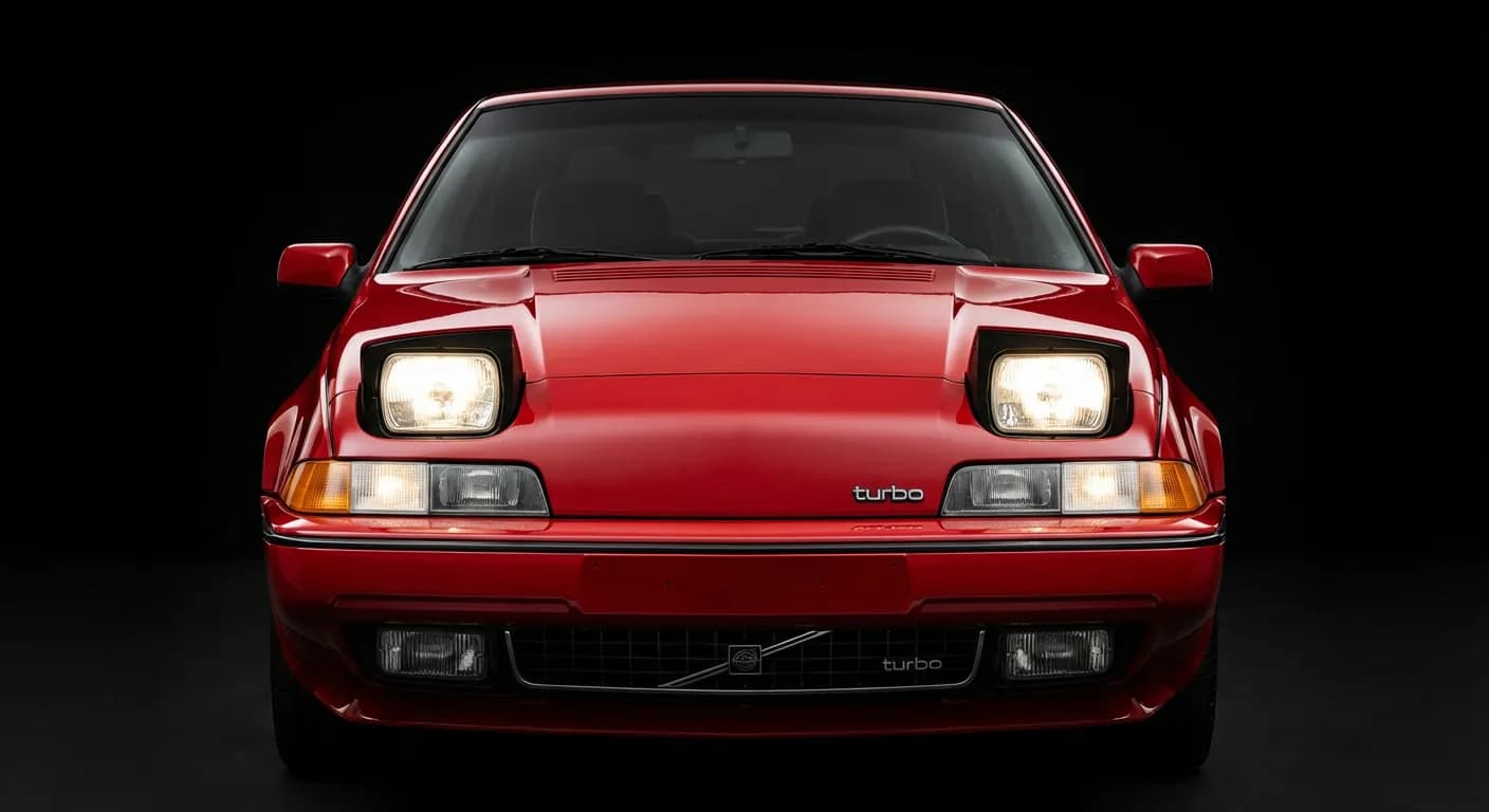 Volvo 480 Turbo : guide complet et fiche technique Face avant iconique de la Volvo 480 avec phares escamotables